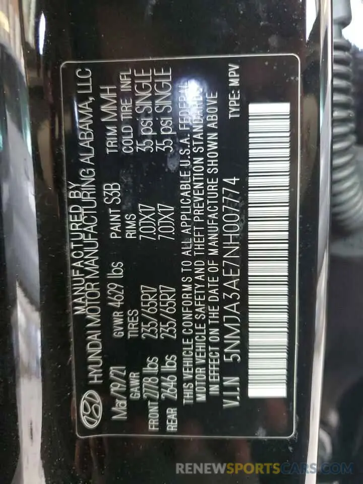 13 fotografías del automóvil dañado 5NMJA3AE7NH007774 HYUNDAI TUCSON 2022
