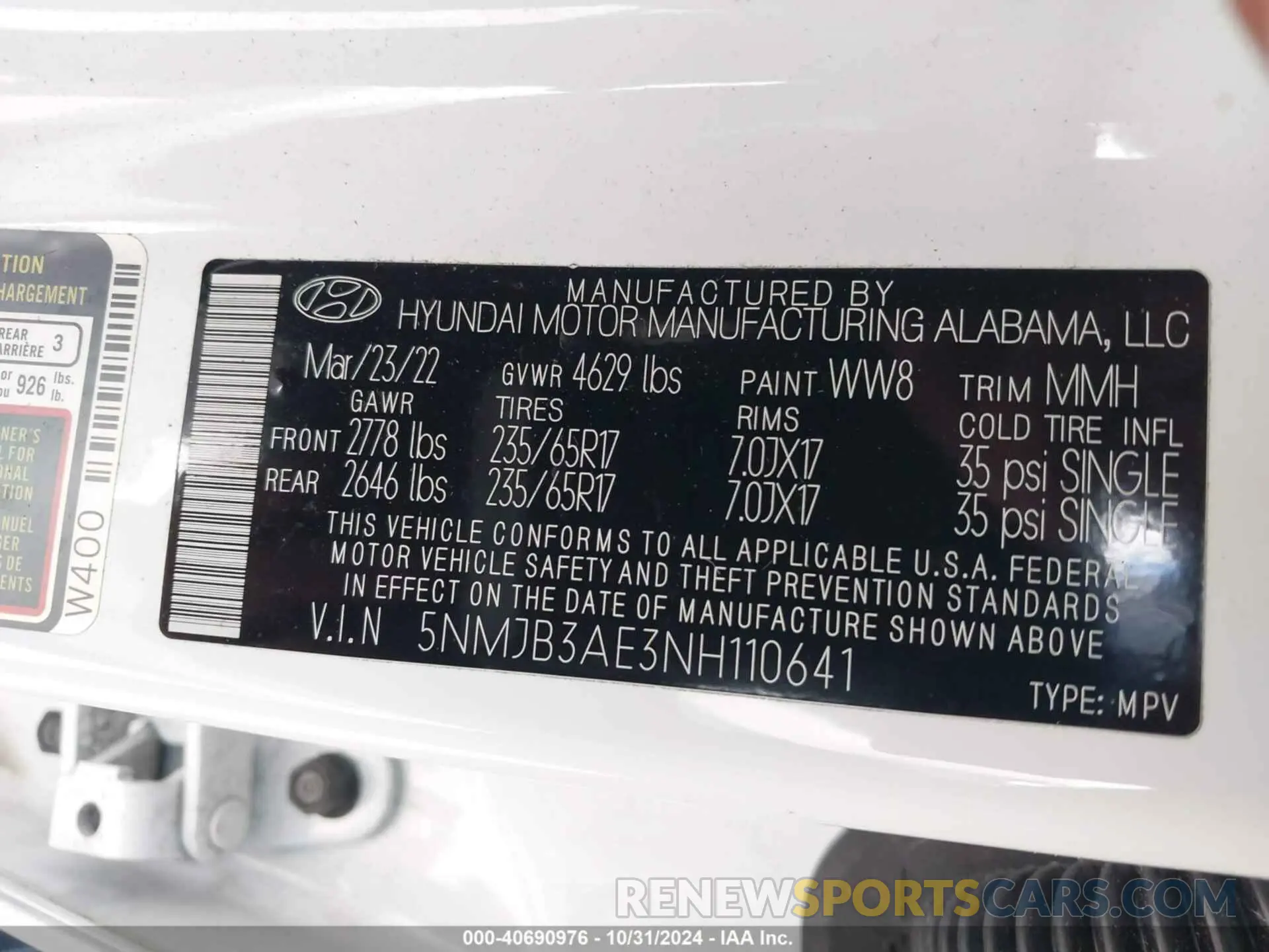 9 fotografías del automóvil dañado 5NMJB3AE3NH110641 HYUNDAI TUCSON 2022
