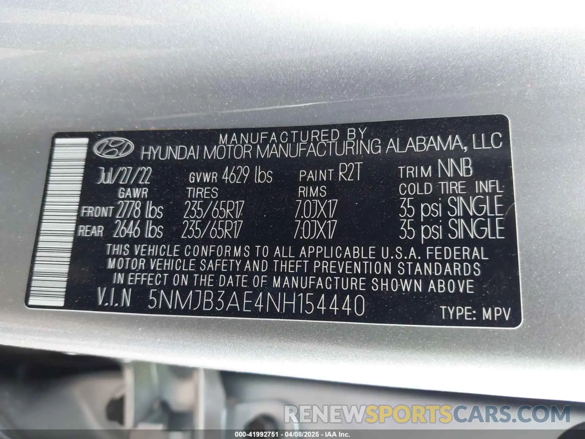 9 fotografías del automóvil dañado 5NMJB3AE4NH154440 HYUNDAI TUCSON 2022