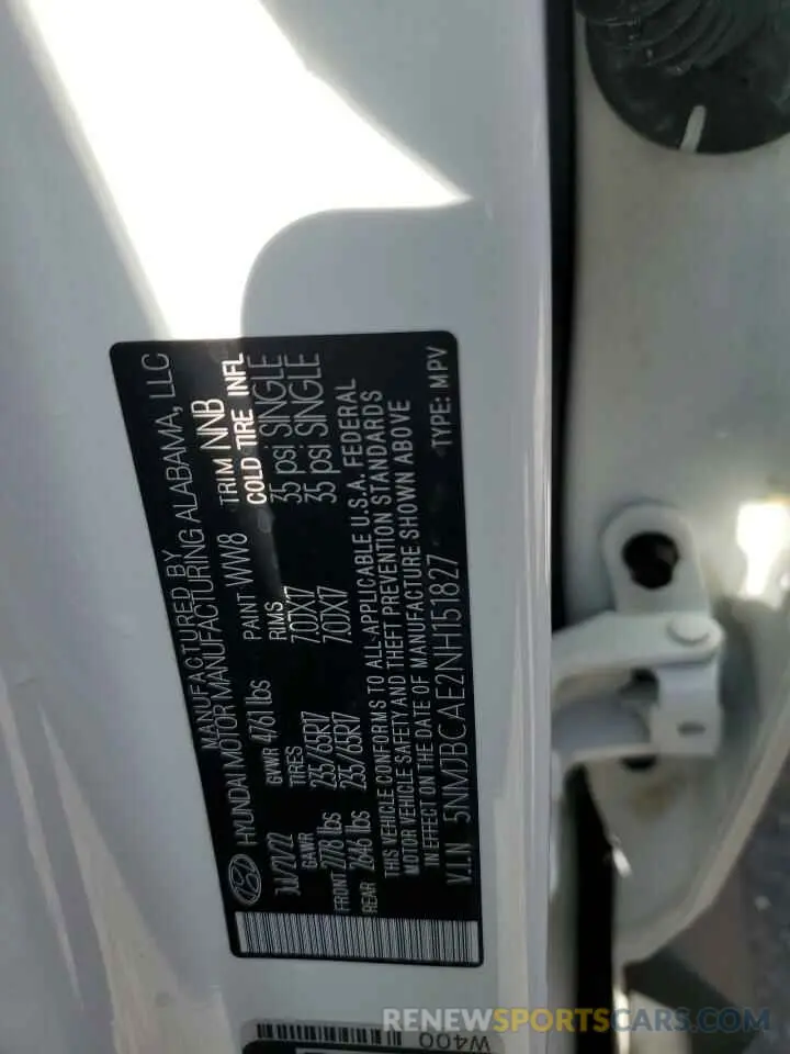 13 fotografías del automóvil dañado 5NMJBCAE2NH151827 HYUNDAI TUCSON 2022