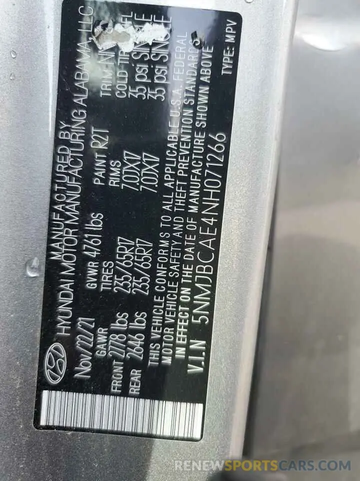 14 fotografías del automóvil dañado 5NMJBCAE4NH071266 HYUNDAI TUCSON 2022