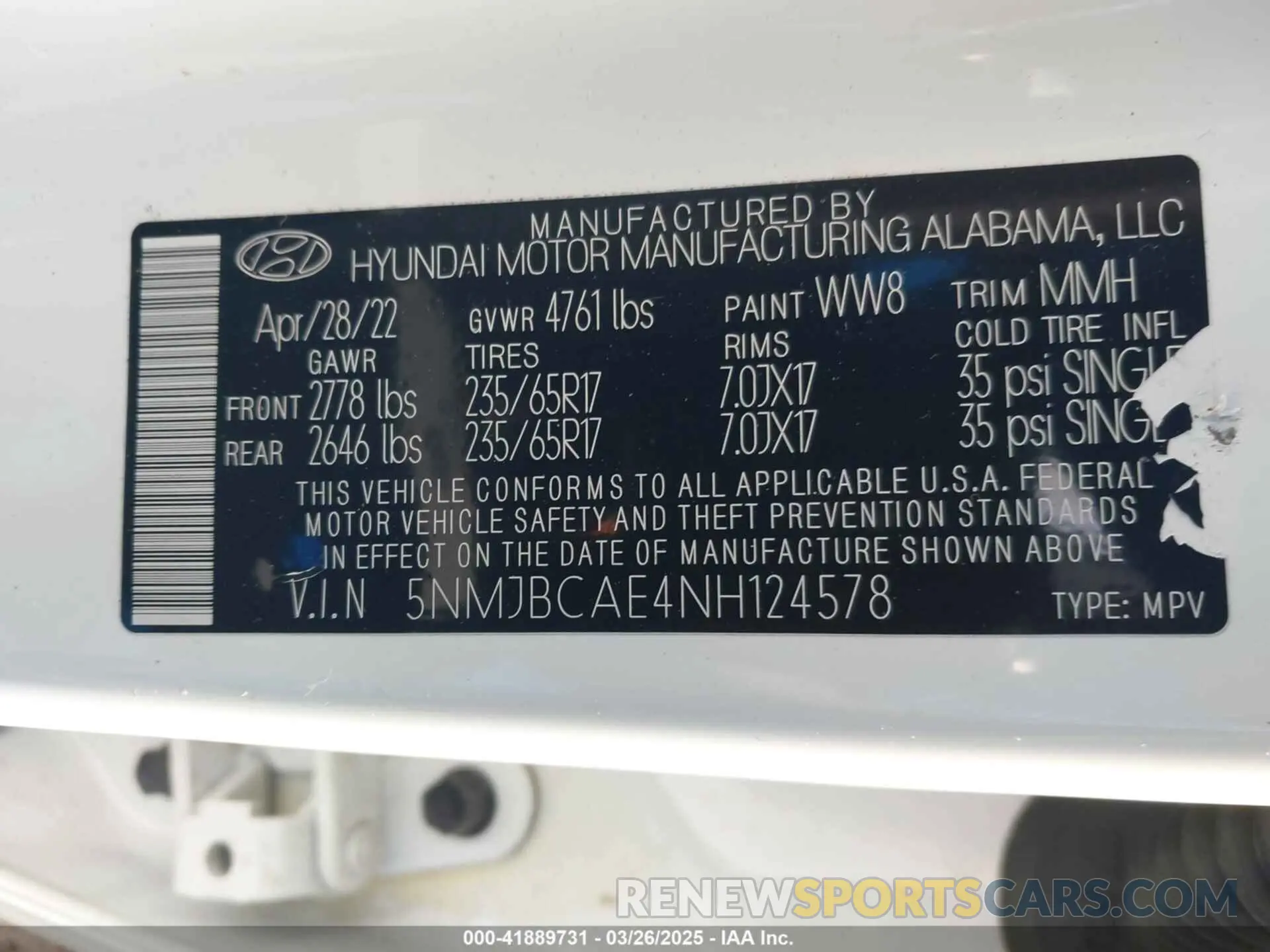 9 fotografías del automóvil dañado 5NMJBCAE4NH124578 HYUNDAI TUCSON 2022