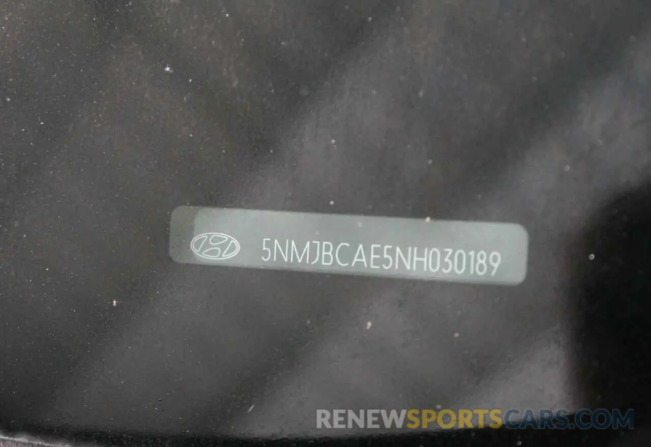 10 fotografías del automóvil dañado 5NMJBCAE5NH030189 HYUNDAI TUCSON 2022