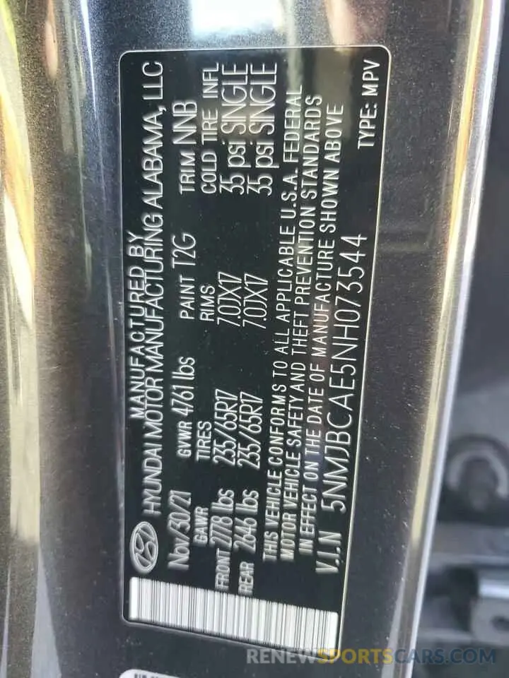 13 fotografías del automóvil dañado 5NMJBCAE5NH073544 HYUNDAI TUCSON 2022