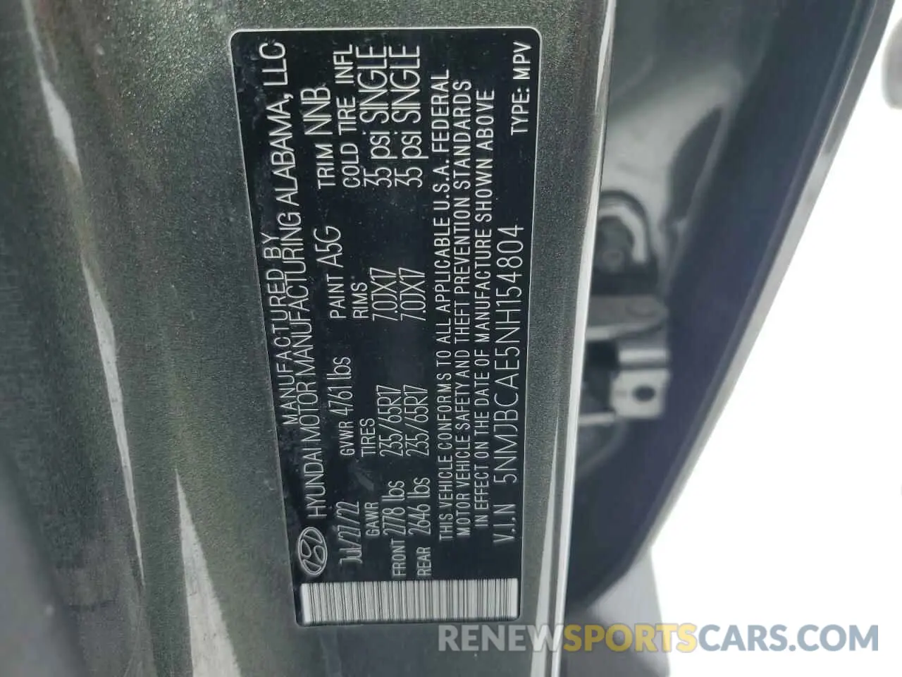 13 fotografías del automóvil dañado 5NMJBCAE5NH154804 HYUNDAI TUCSON 2022