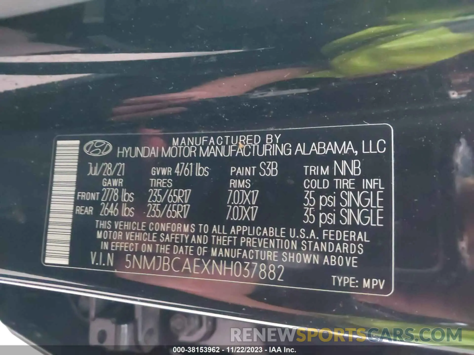 9 fotografías del automóvil dañado 5NMJBCAEXNH037882 HYUNDAI TUCSON 2022