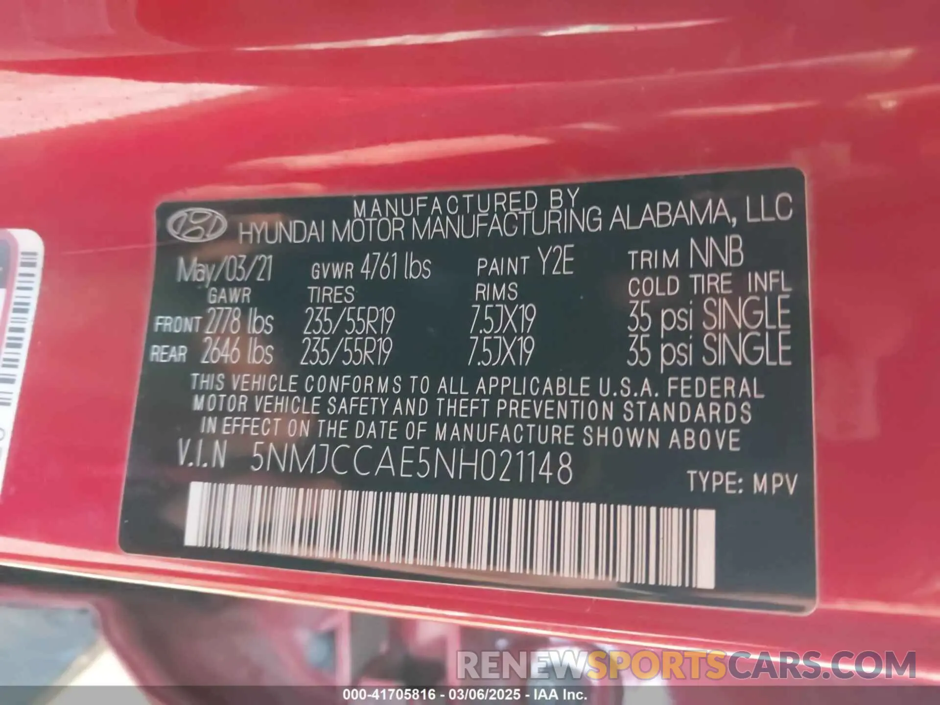9 fotografías del automóvil dañado 5NMJCCAE5NH021148 HYUNDAI TUCSON 2022