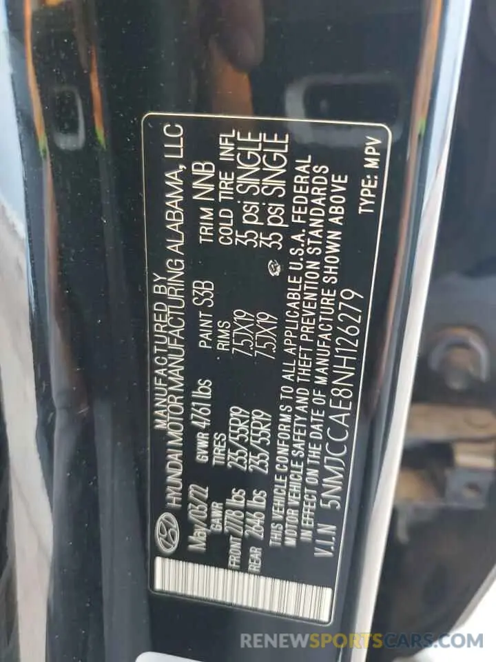 15 fotografías del automóvil dañado 5NMJCCAE8NH126279 HYUNDAI TUCSON 2022