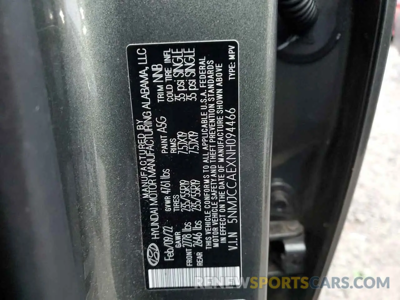 12 fotografías del automóvil dañado 5NMJCCAEXNH094466 HYUNDAI TUCSON 2022