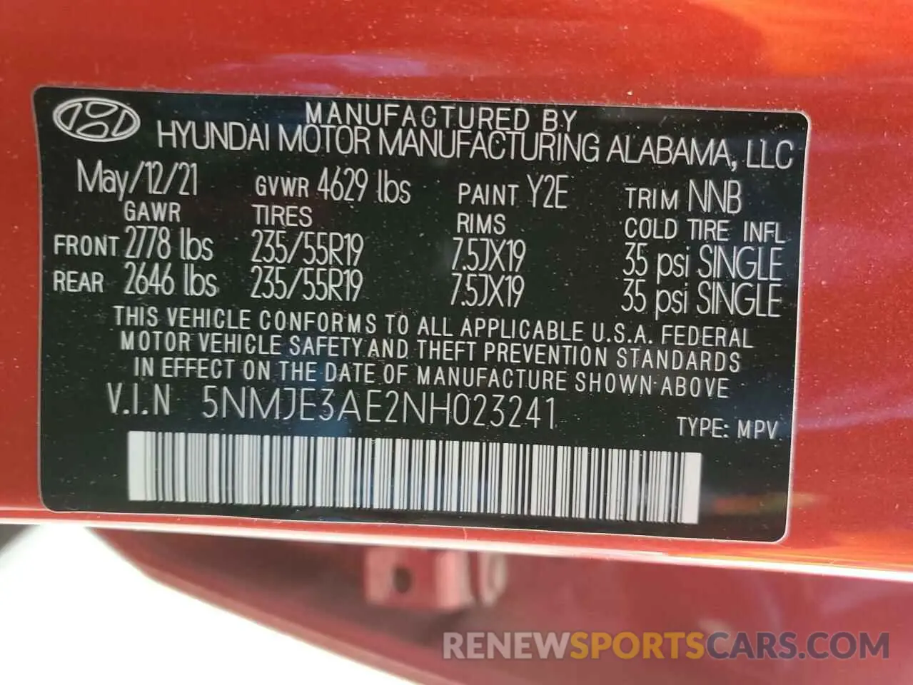 12 fotografías del automóvil dañado 5NMJE3AE2NH023241 HYUNDAI TUCSON 2022