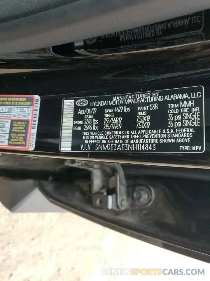 13 fotografías del automóvil dañado 5NMJE3AE3NH114843 HYUNDAI TUCSON 2022