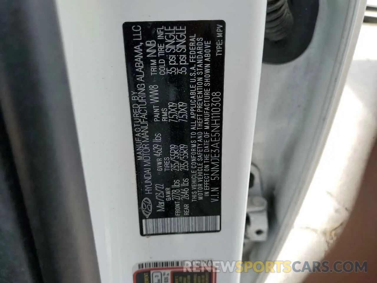 14 fotografías del automóvil dañado 5NMJE3AE5NH110308 HYUNDAI TUCSON 2022