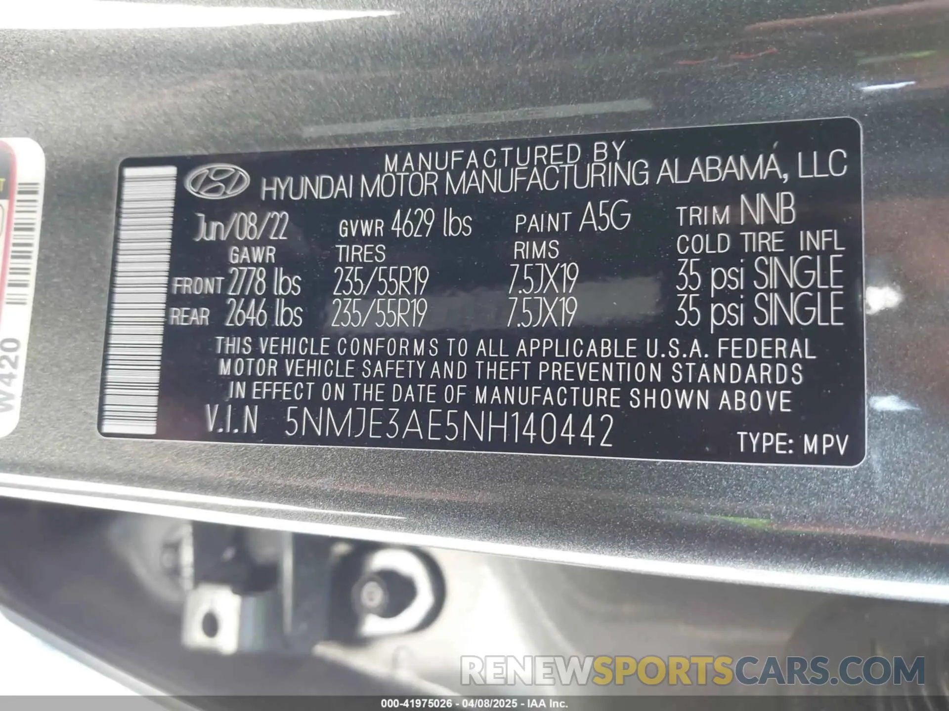 9 fotografías del automóvil dañado 5NMJE3AE5NH140442 HYUNDAI TUCSON 2022