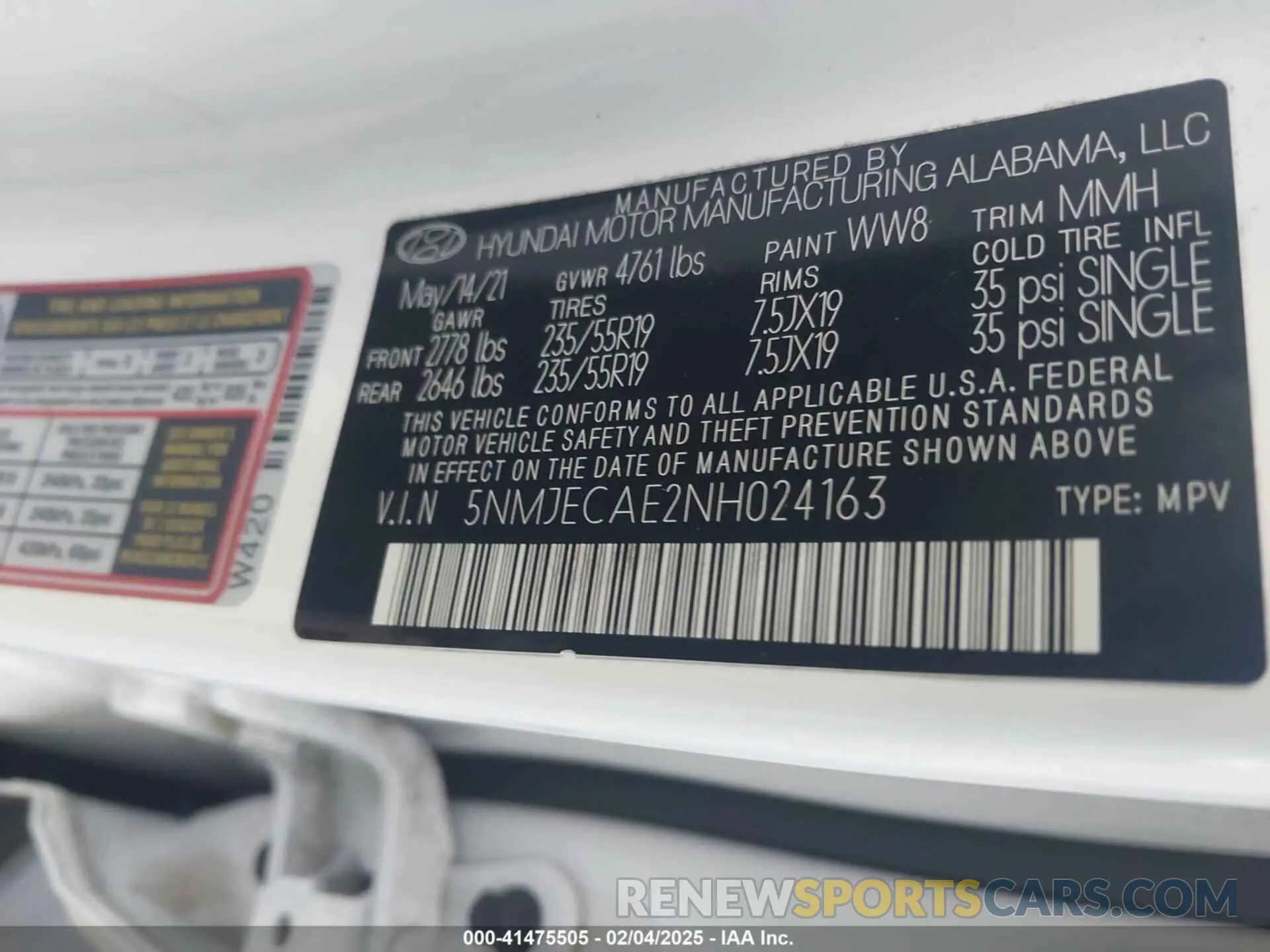 9 fotografías del automóvil dañado 5NMJECAE2NH024163 HYUNDAI TUCSON 2022