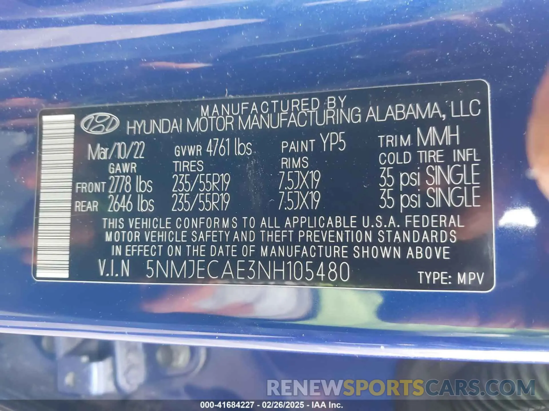 9 fotografías del automóvil dañado 5NMJECAE3NH105480 HYUNDAI TUCSON 2022