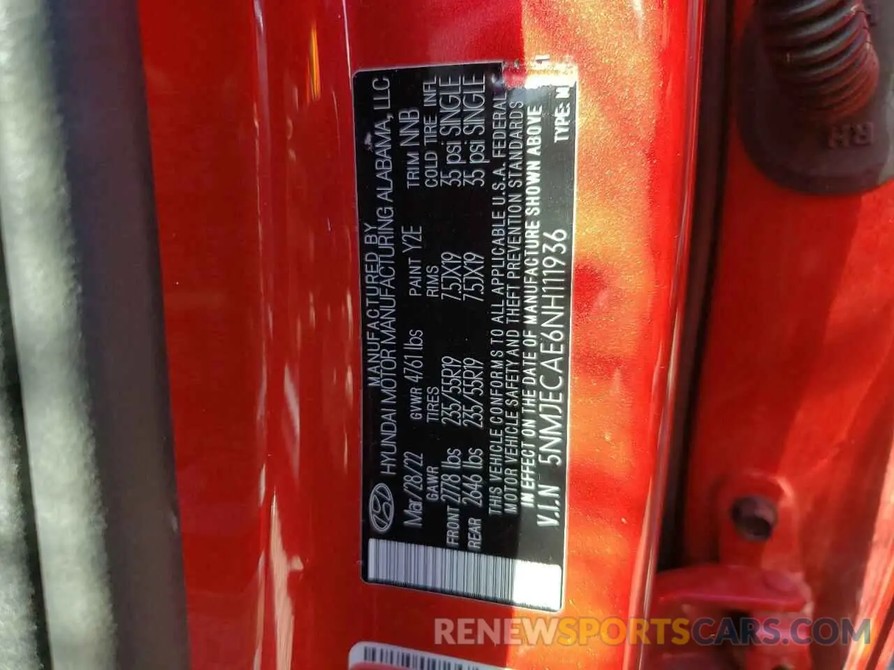 13 fotografías del automóvil dañado 5NMJECAE6NH111936 HYUNDAI TUCSON 2022