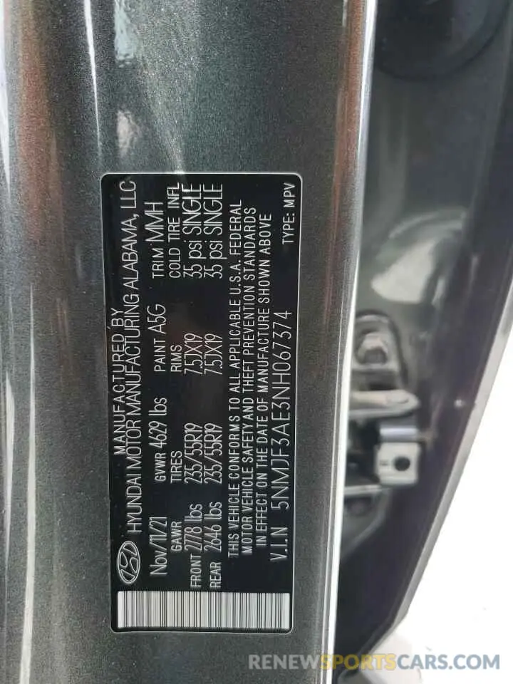 14 fotografías del automóvil dañado 5NMJF3AE3NH067374 HYUNDAI TUCSON 2022