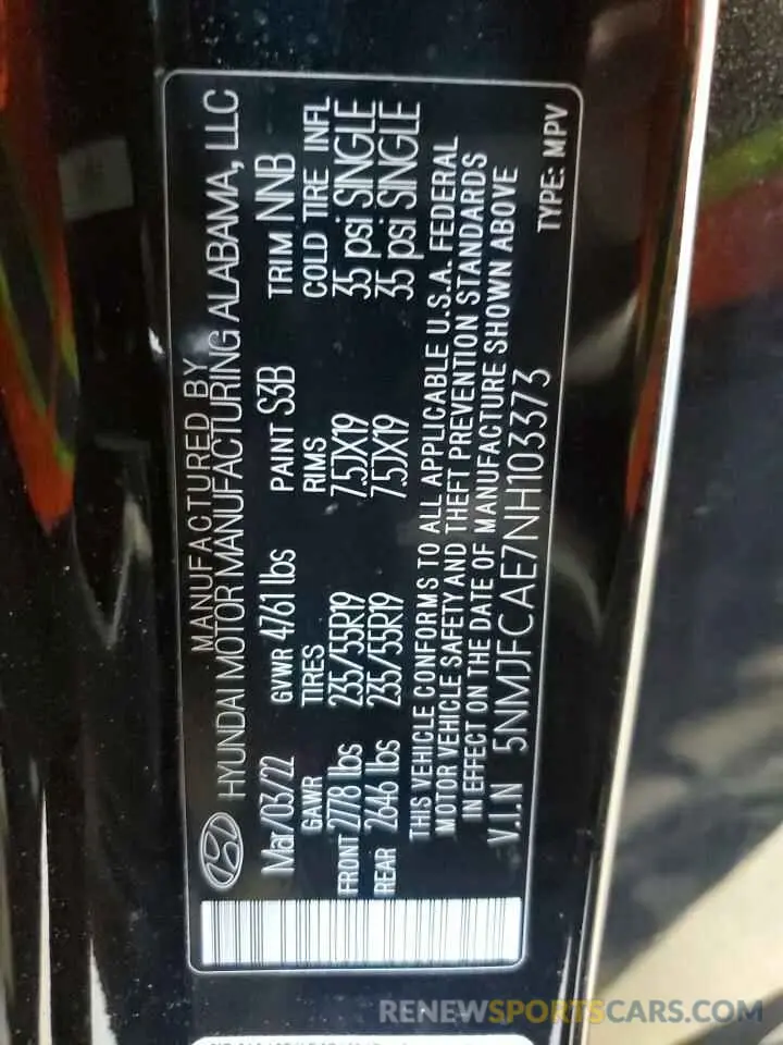 13 fotografías del automóvil dañado 5NMJFCAE7NH103373 HYUNDAI TUCSON 2022