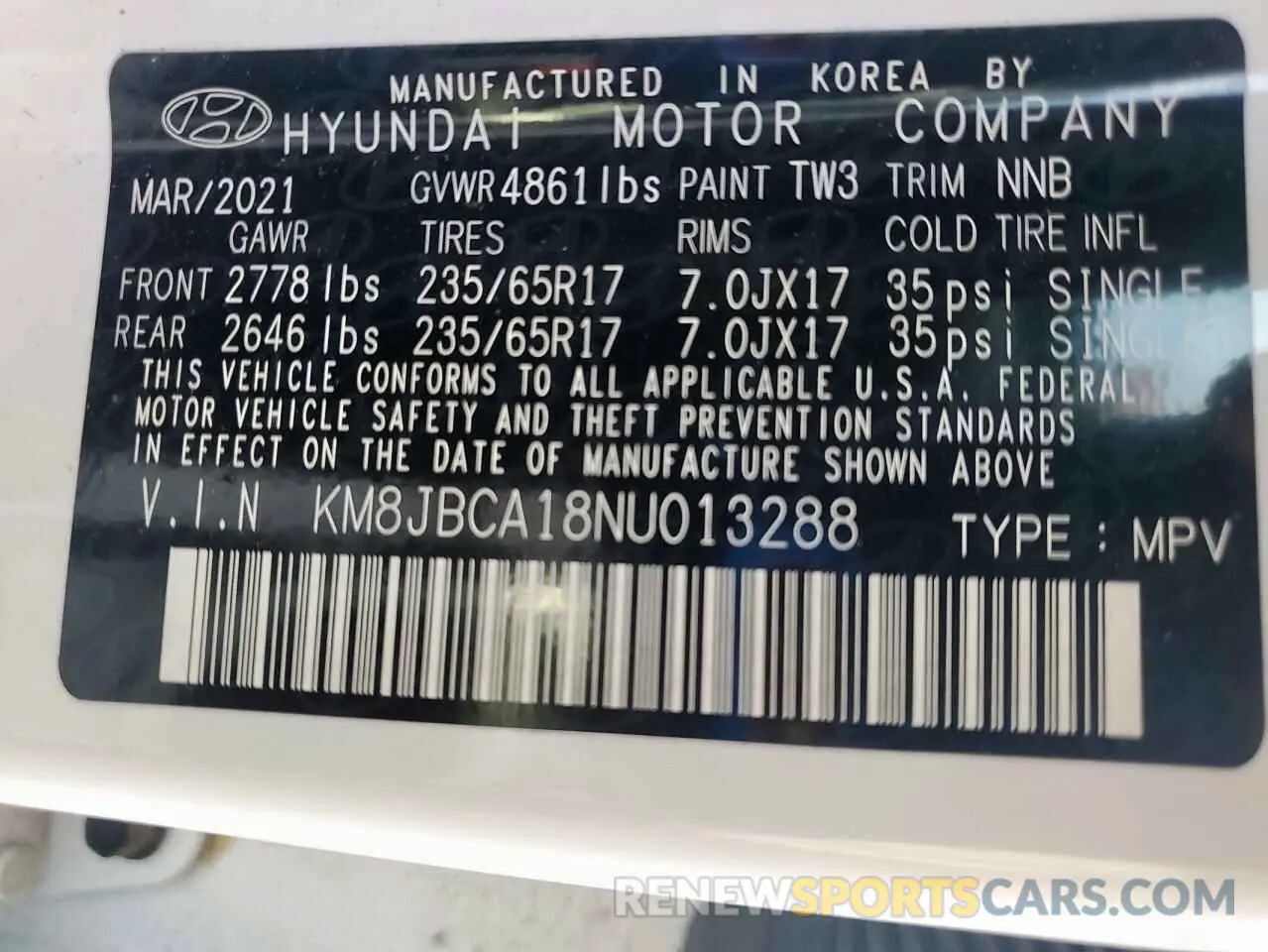 14 fotografías del automóvil dañado KM8JBCA18NU013288 HYUNDAI TUCSON 2022