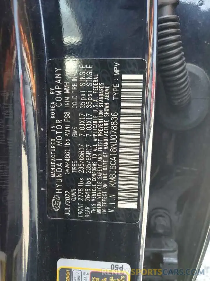 13 fotografías del automóvil dañado KM8JBCA18NU078836 HYUNDAI TUCSON 2022