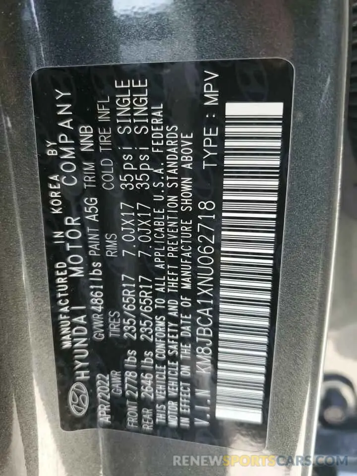 13 fotografías del automóvil dañado KM8JBCA1XNU062718 HYUNDAI TUCSON 2022