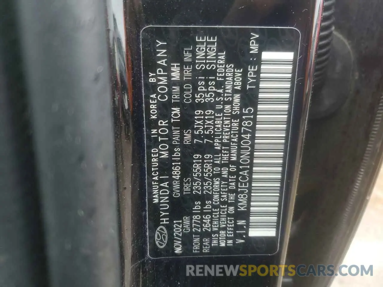 12 fotografías del automóvil dañado KM8JECA10NU047815 HYUNDAI TUCSON 2022