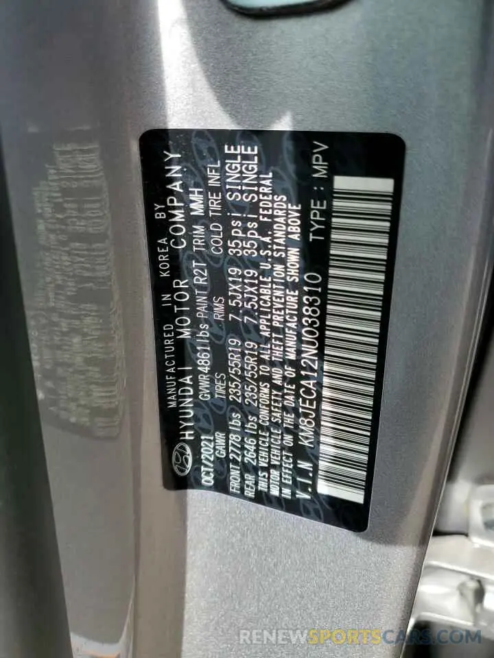 13 fotografías del automóvil dañado KM8JECA12NU038310 HYUNDAI TUCSON 2022