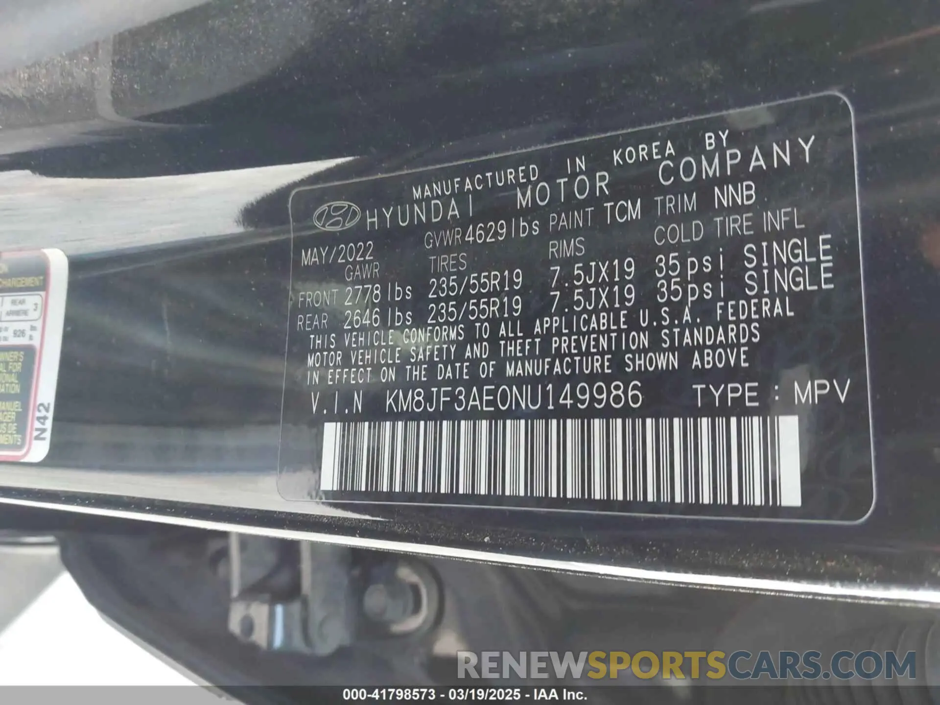 9 fotografías del automóvil dañado KM8JF3AE0NU149986 HYUNDAI TUCSON 2022