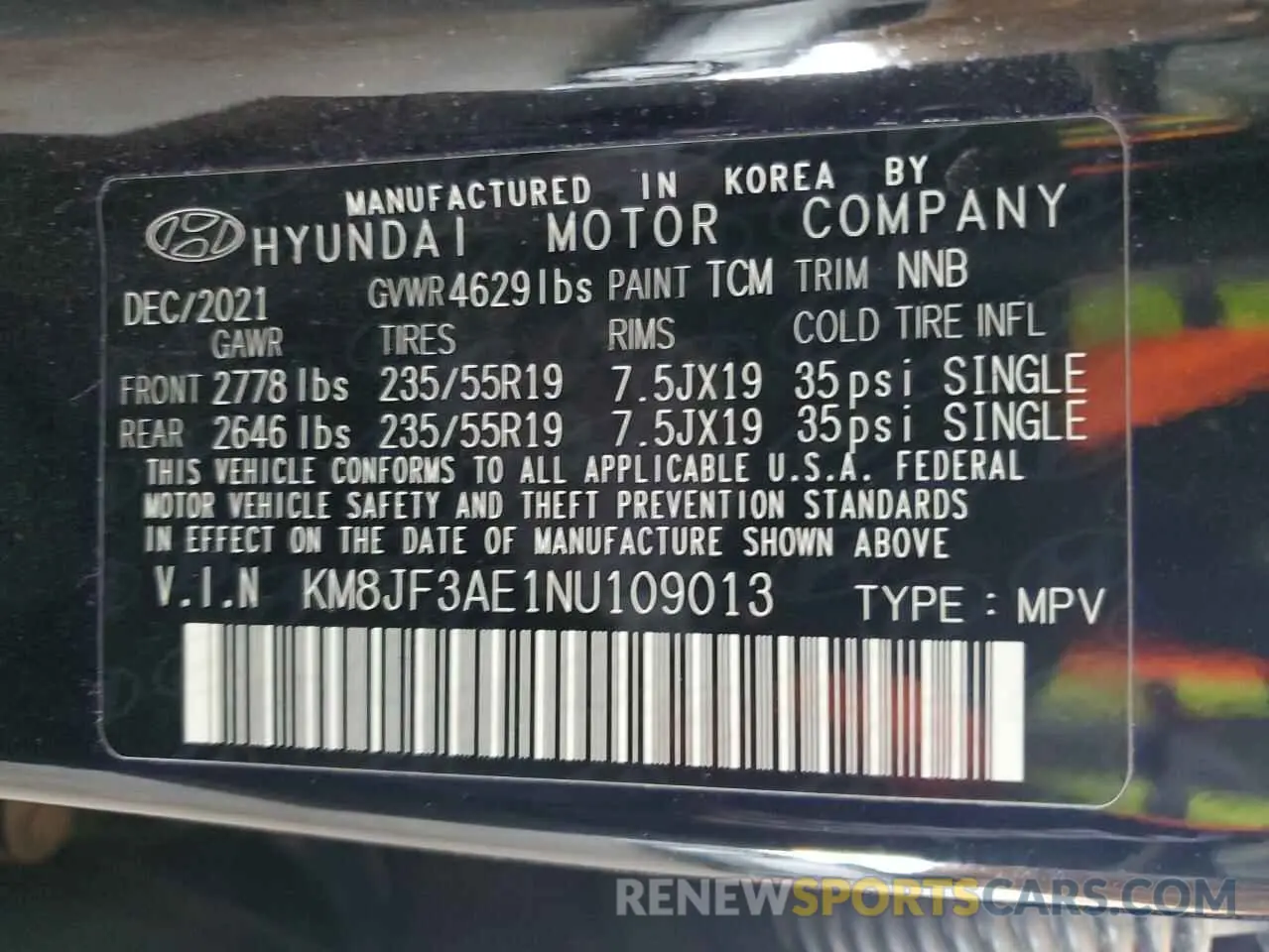 12 fotografías del automóvil dañado KM8JF3AE1NU109013 HYUNDAI TUCSON 2022