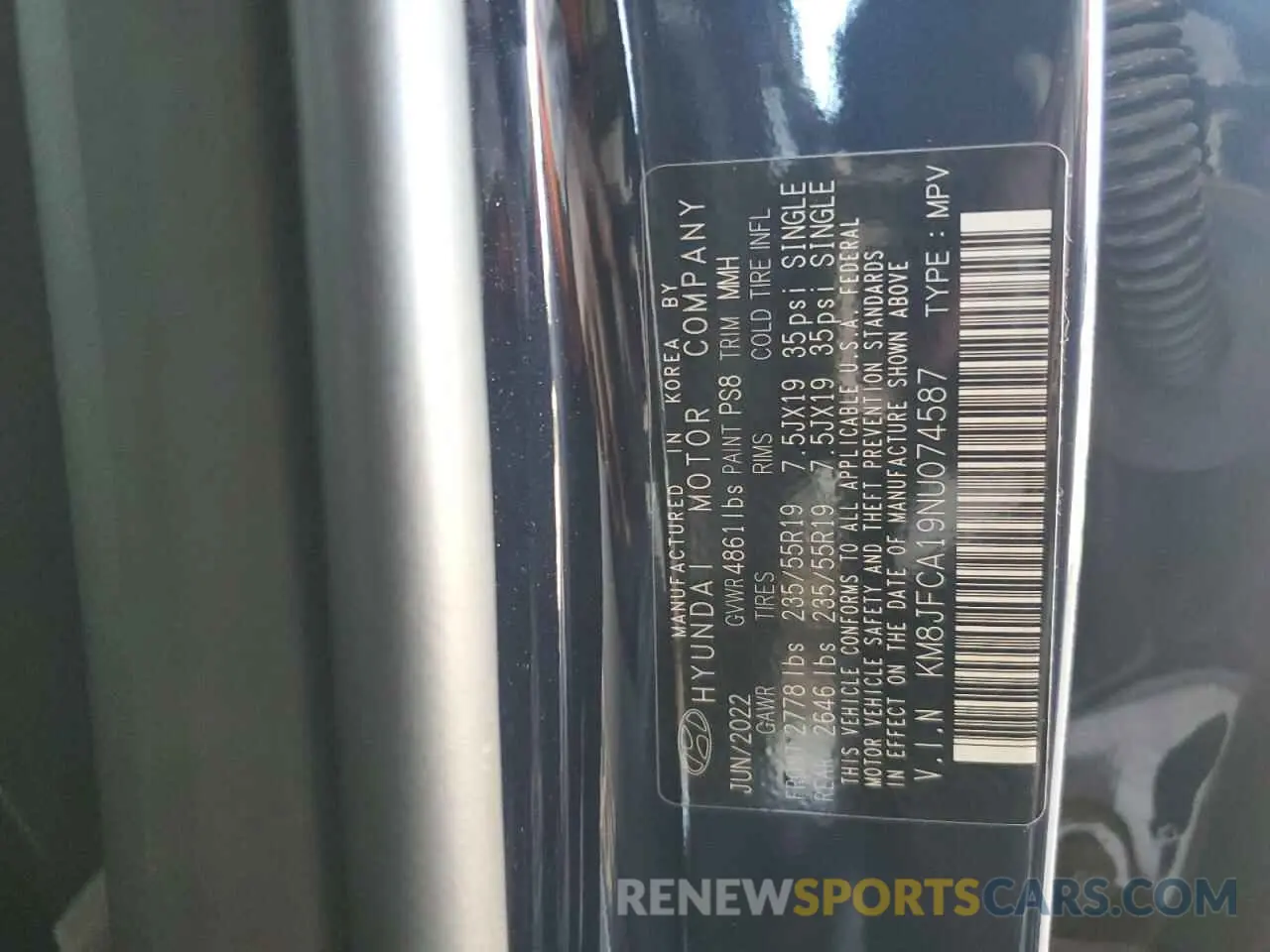 12 fotografías del automóvil dañado KM8JFCA19NU074587 HYUNDAI TUCSON 2022