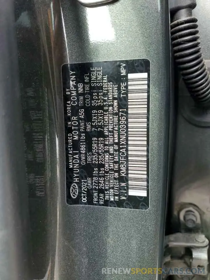 13 fotografías del automóvil dañado KM8JFCA1XNU039671 HYUNDAI TUCSON 2022