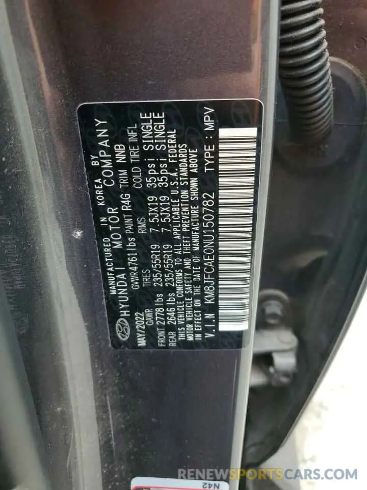 12 fotografías del automóvil dañado KM8JFCAE0NU150782 HYUNDAI TUCSON 2022