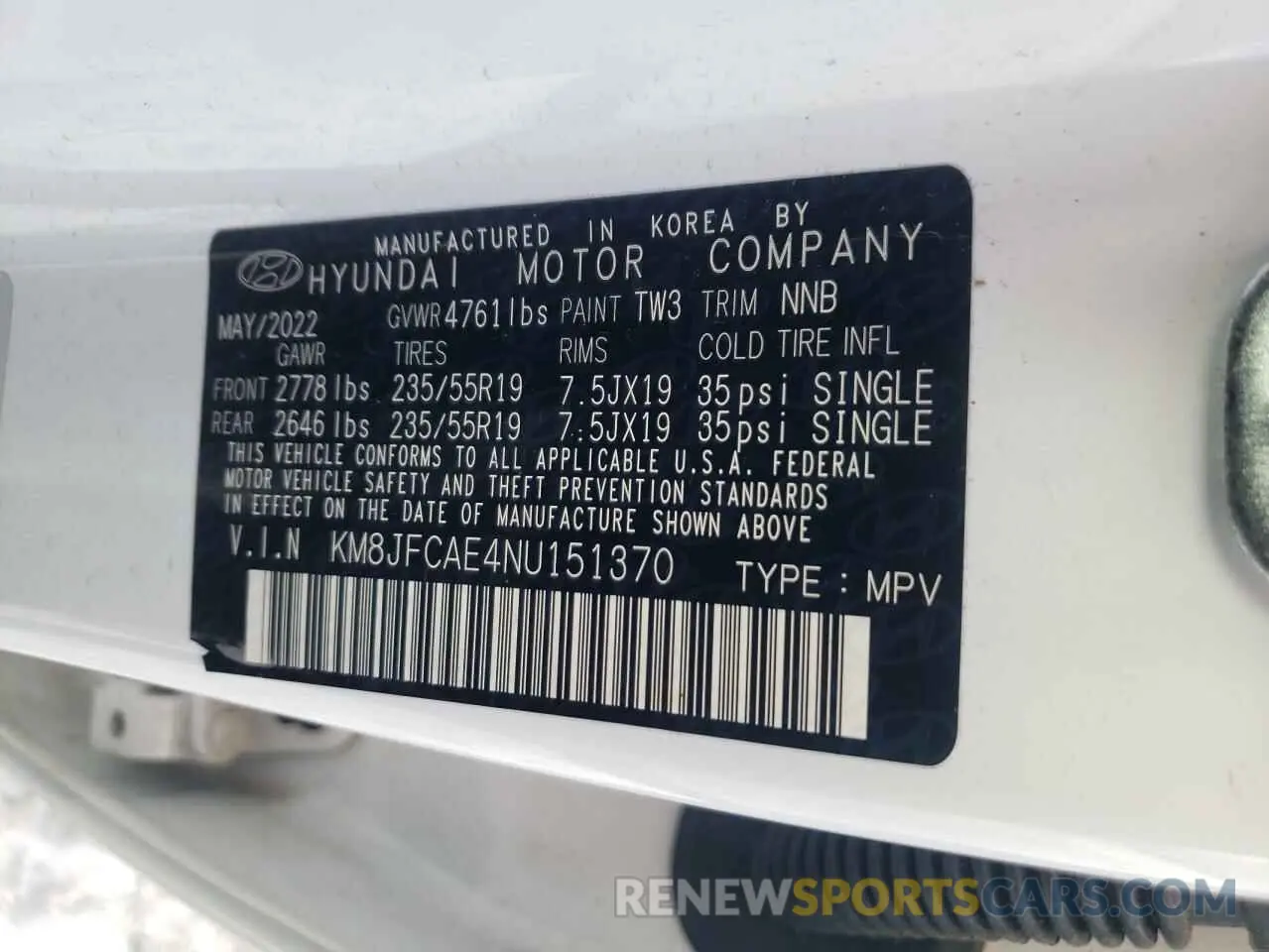 13 fotografías del automóvil dañado KM8JFCAE4NU151370 HYUNDAI TUCSON 2022