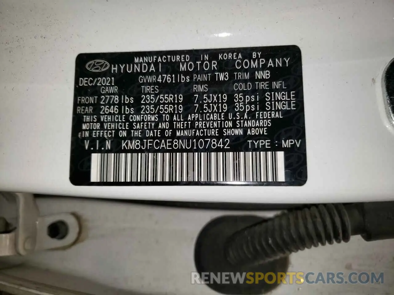 15 fotografías del automóvil dañado KM8JFCAE8NU107842 HYUNDAI TUCSON 2022