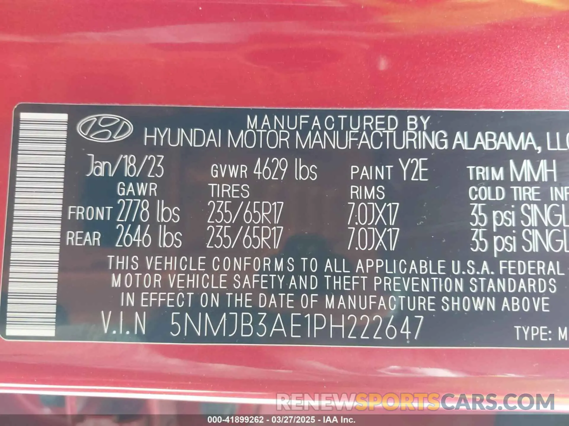 9 fotografías del automóvil dañado 5NMJB3AE1PH222647 HYUNDAI TUCSON 2023