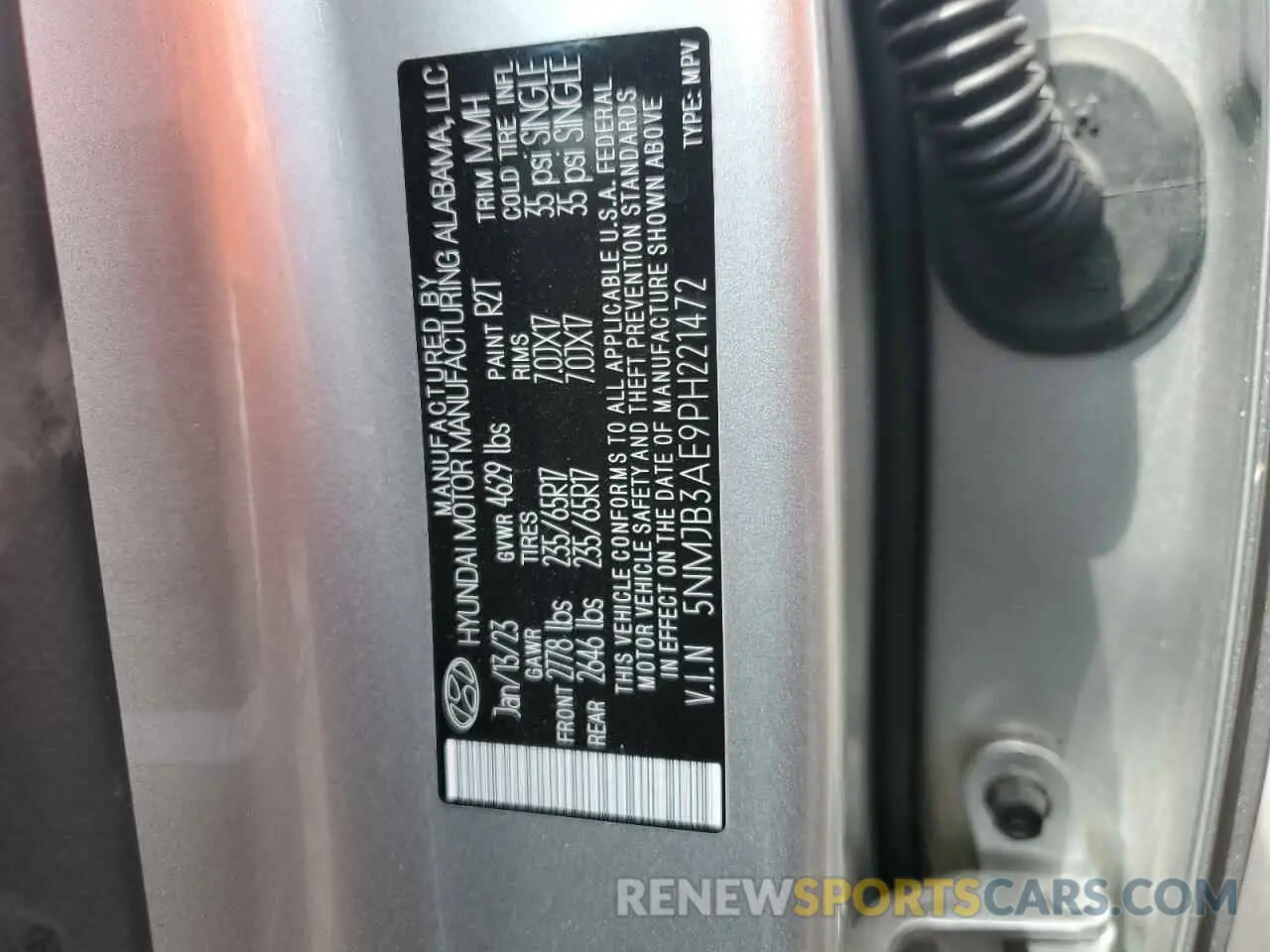 13 fotografías del automóvil dañado 5NMJB3AE9PH221472 HYUNDAI TUCSON 2023