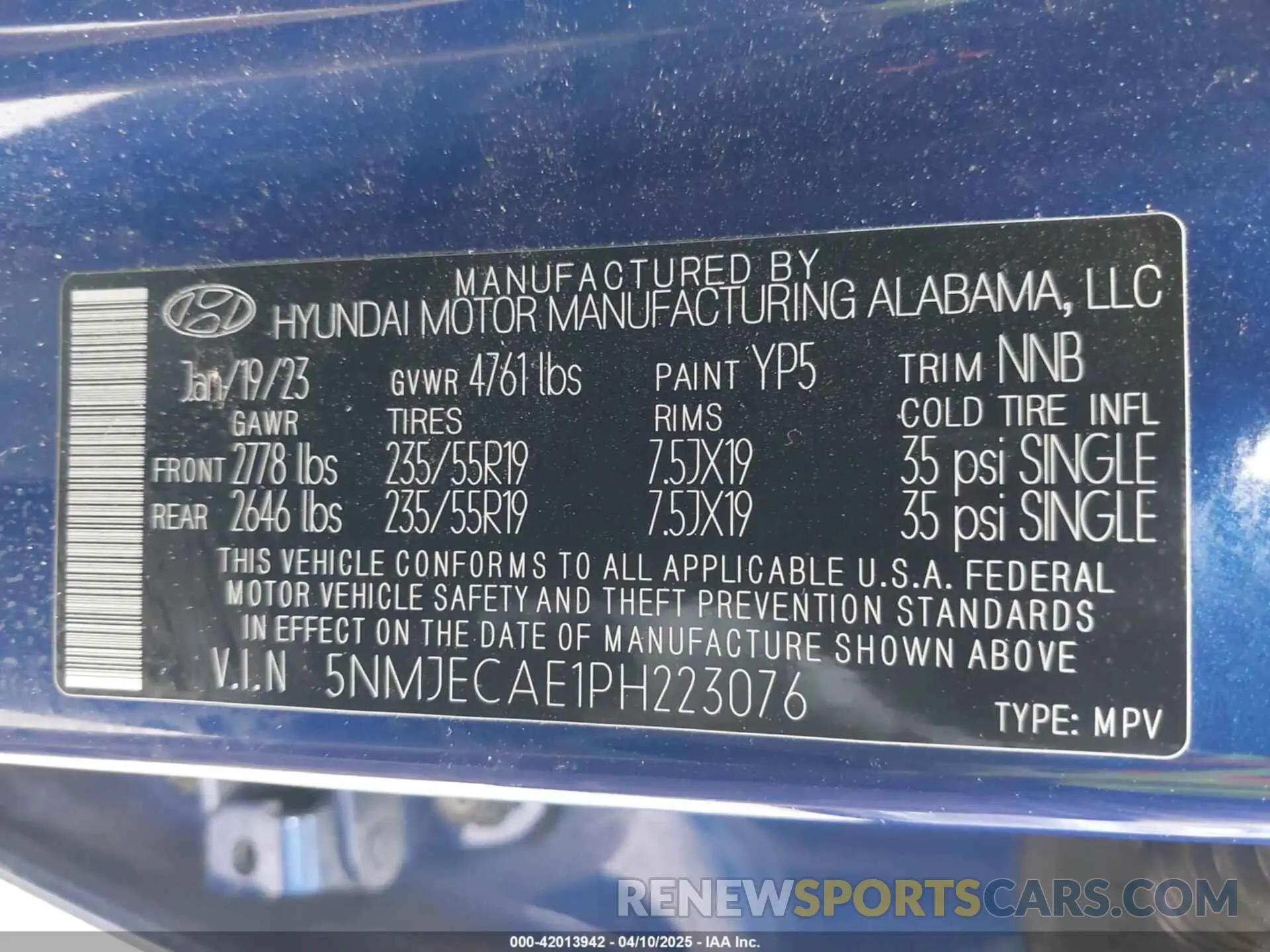 9 fotografías del automóvil dañado 5NMJECAE1PH223076 HYUNDAI TUCSON 2023