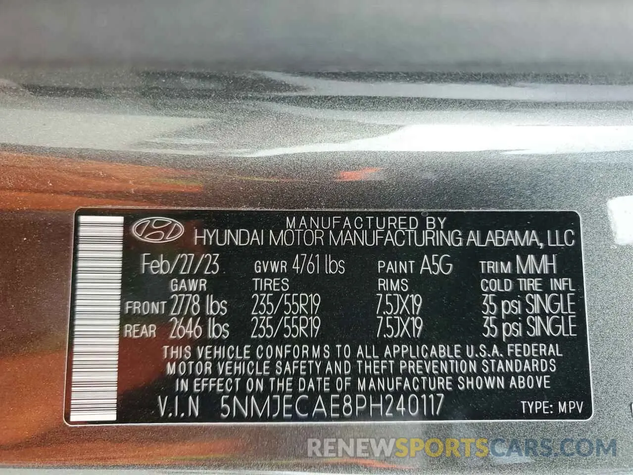 13 fotografías del automóvil dañado 5NMJECAE8PH240117 HYUNDAI TUCSON 2023