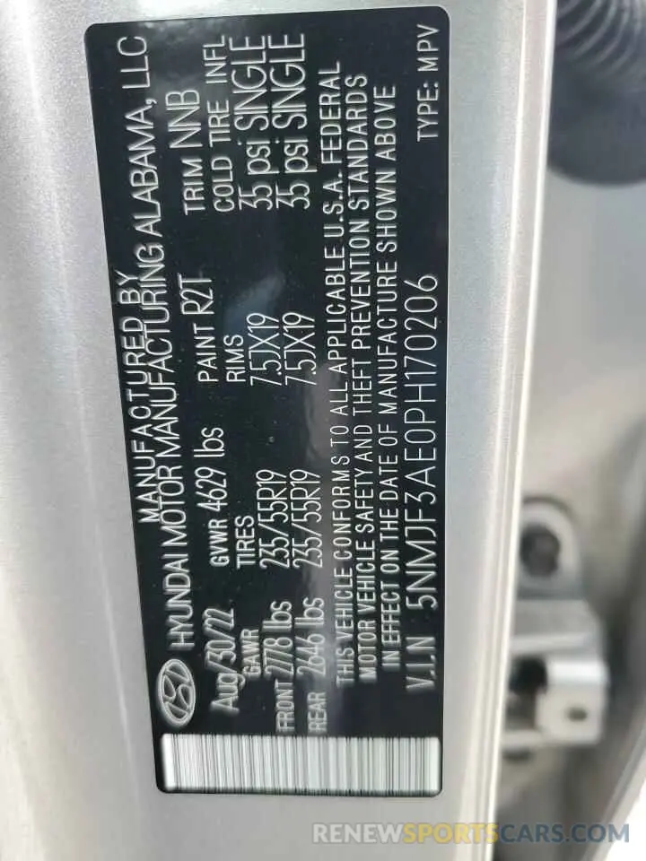 14 fotografías del automóvil dañado 5NMJF3AE0PH170206 HYUNDAI TUCSON 2023