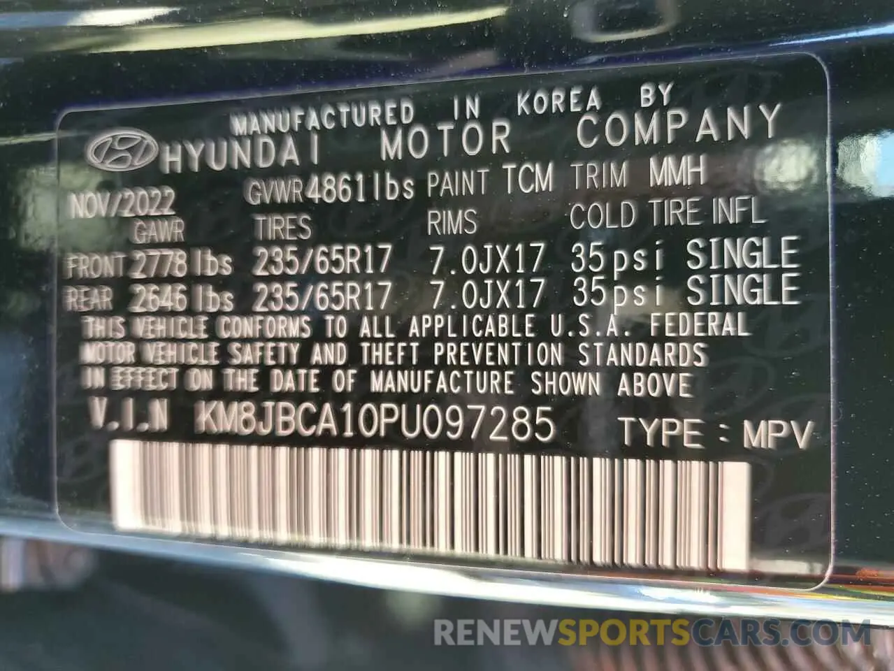 13 fotografías del automóvil dañado KM8JBCA10PU097285 HYUNDAI TUCSON 2023
