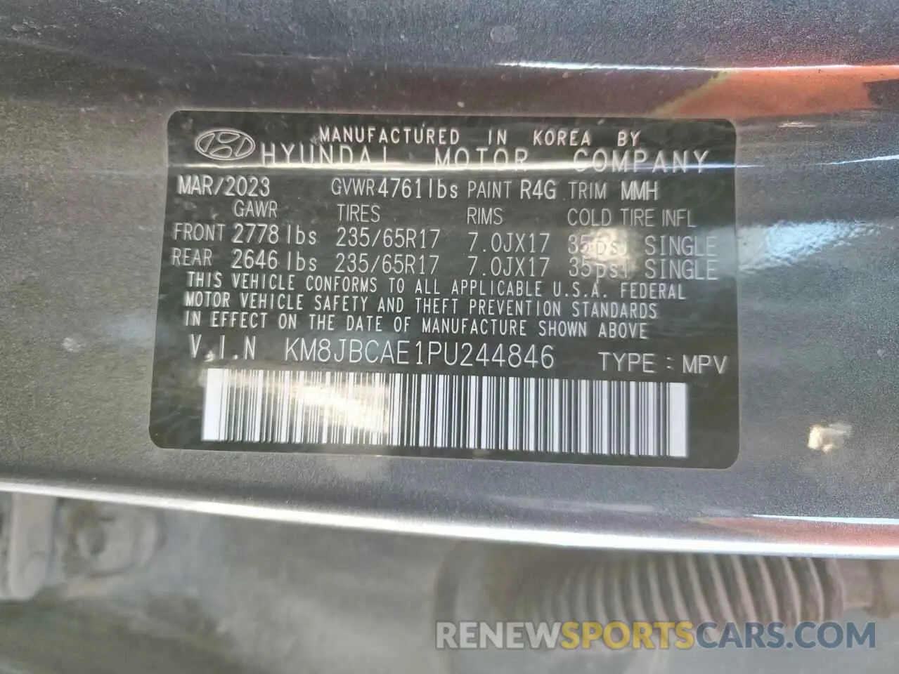 13 fotografías del automóvil dañado KM8JBCAE1PU244846 HYUNDAI TUCSON 2023