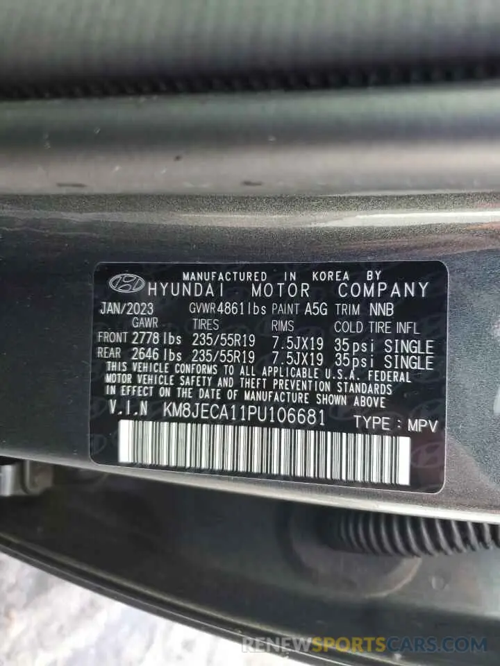 13 fotografías del automóvil dañado KM8JECA11PU106681 HYUNDAI TUCSON 2023
