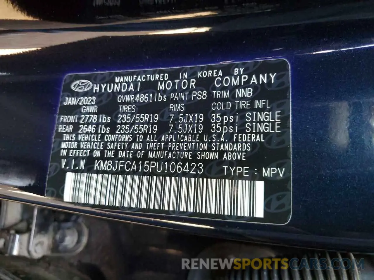 13 fotografías del automóvil dañado KM8JFCA15PU106423 HYUNDAI TUCSON 2023
