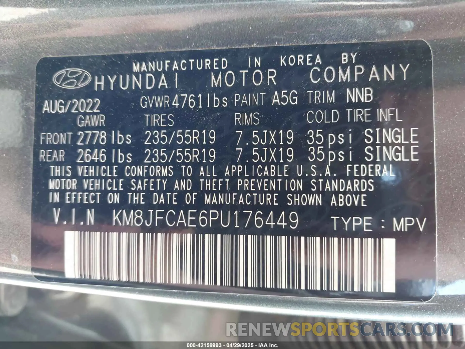 9 fotografías del automóvil dañado KM8JFCAE6PU176449 HYUNDAI TUCSON 2023