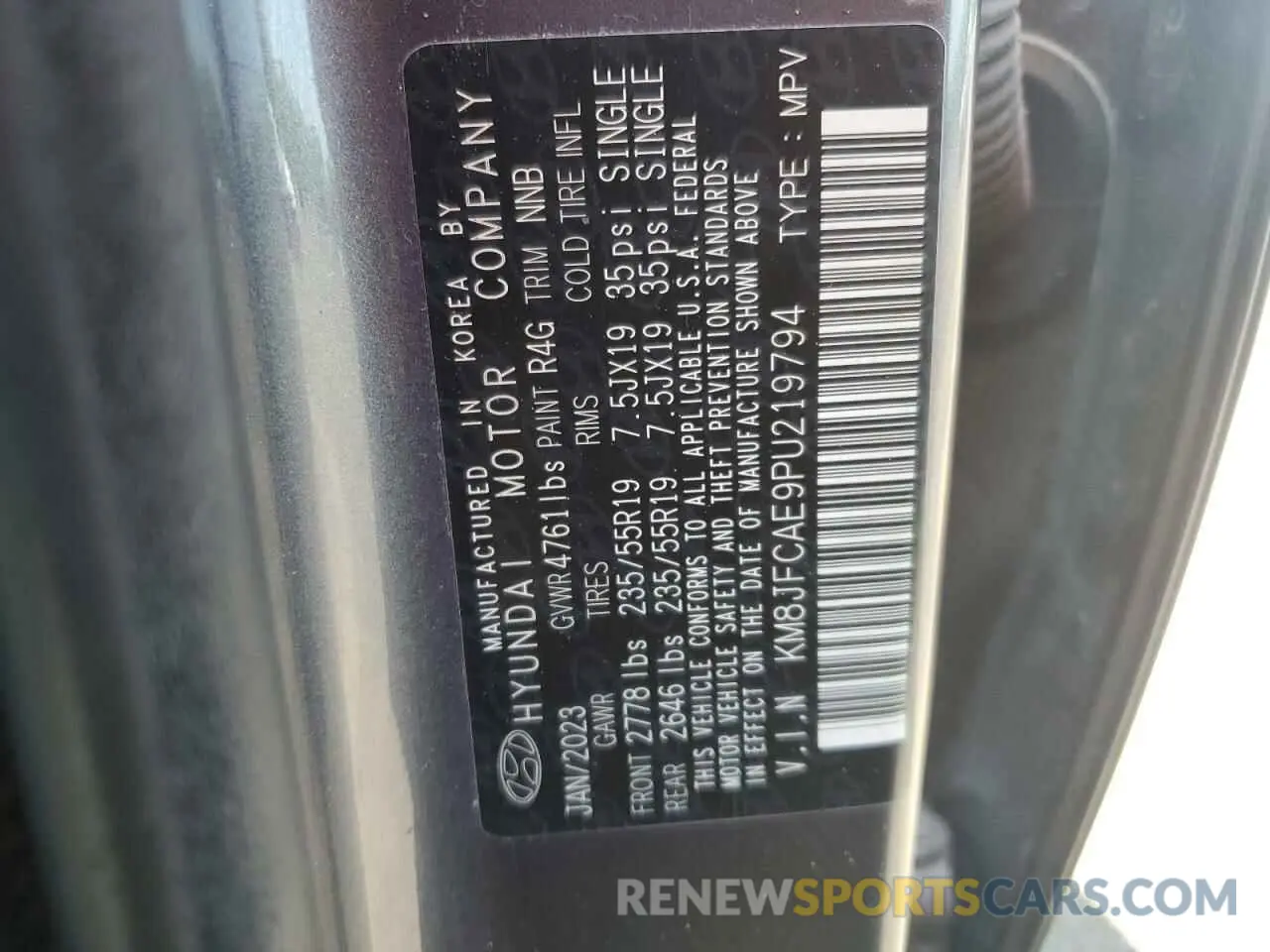 13 fotografías del automóvil dañado KM8JFCAE9PU219794 HYUNDAI TUCSON 2023