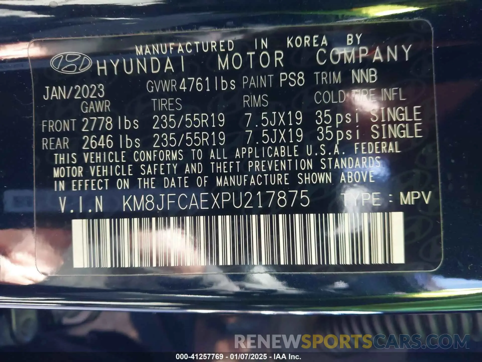 9 fotografías del automóvil dañado KM8JFCAEXPU217875 HYUNDAI TUCSON 2023