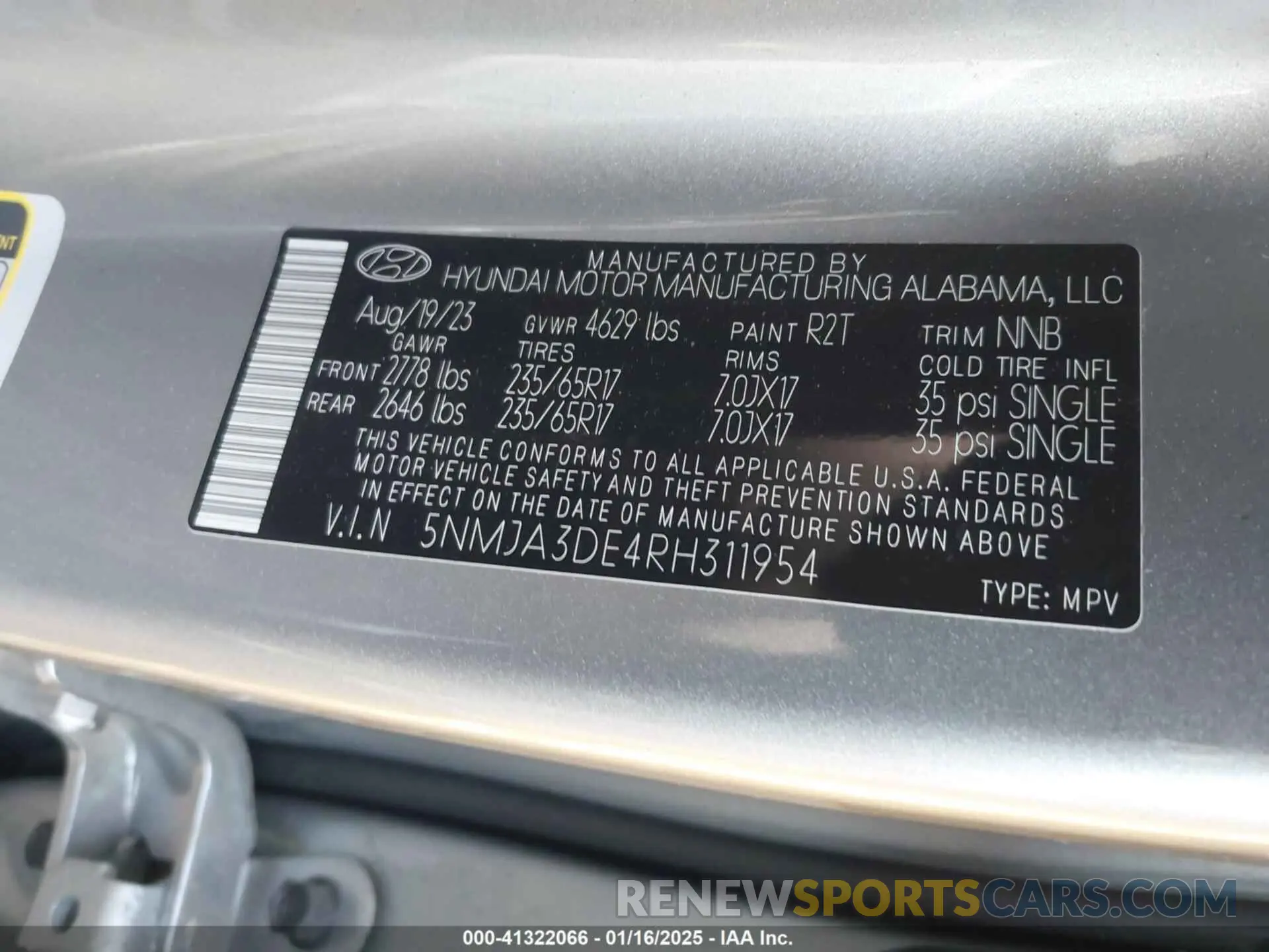 9 fotografías del automóvil dañado 5NMJA3DE4RH311954 HYUNDAI TUCSON 2024