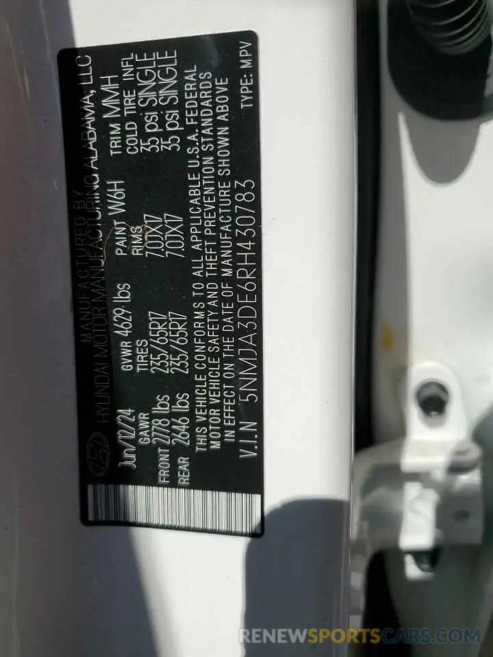 14 fotografías del automóvil dañado 5NMJA3DE6RH430783 HYUNDAI TUCSON 2024