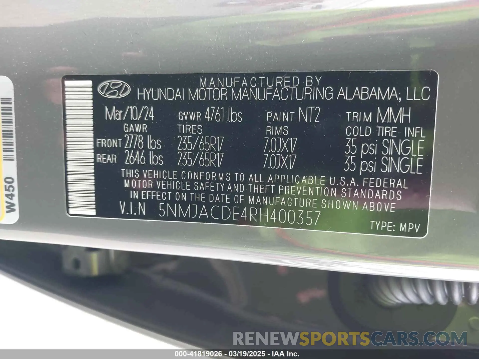 9 fotografías del automóvil dañado 5NMJACDE4RH400357 HYUNDAI TUCSON 2024