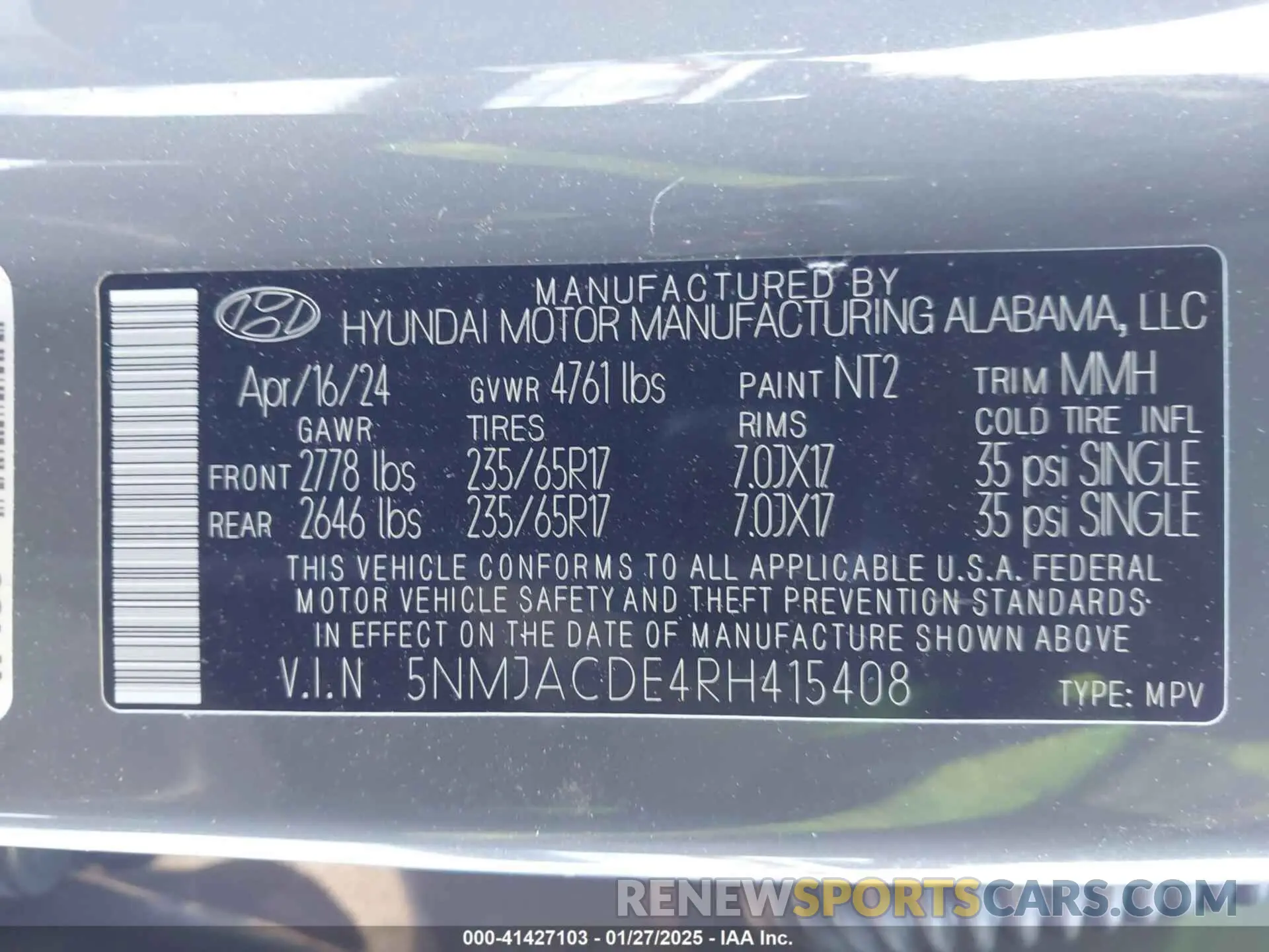 9 fotografías del automóvil dañado 5NMJACDE4RH415408 HYUNDAI TUCSON 2024